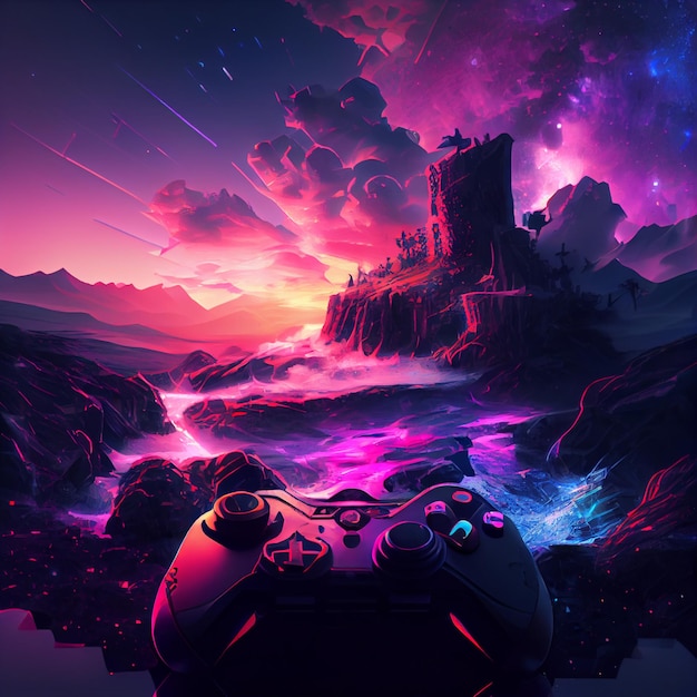 Photo cyberpunk gaming controller gamepad joystick illustration