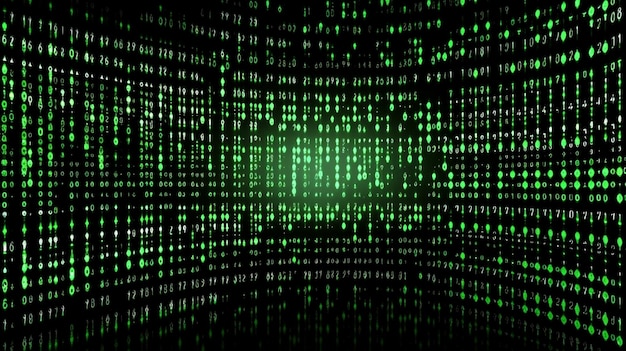Photo data from a digital stream or binary code on a matrix background with vector digits from virtual security technology generative ai sometimes known as binary code or green numbers