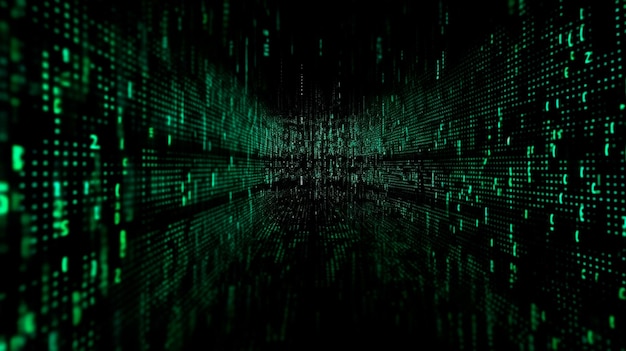 Photo data from a digital stream or binary code on a matrix background with vector digits from virtual security technology sometimes known as binary code or green numbers generative ai