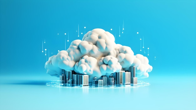 Photo database cloud computing server 3d illustration technology blue background
