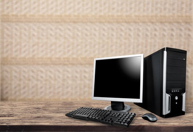 Photo desktop computer and keyboard and mouse