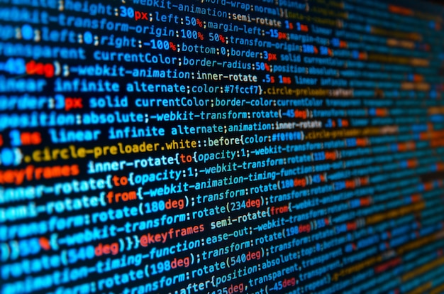 Photo desktop source code and wallpaper by computer language with coding and programming.