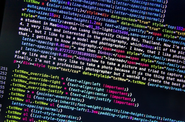 Photo desktop source code and wallpaper by computer language with coding and programming.