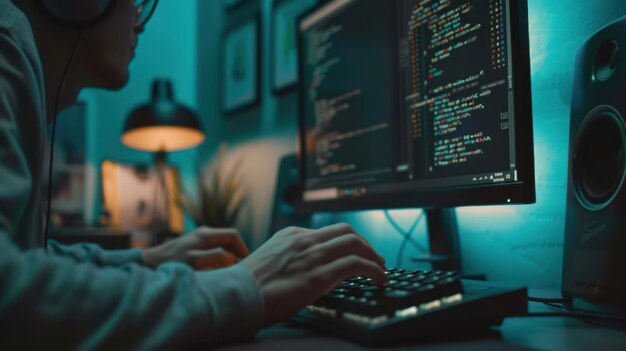 Photo a developer coding at desk