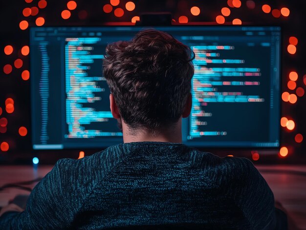 Photo developer using a code editor with dark theme modern coding environment efficient web development tools