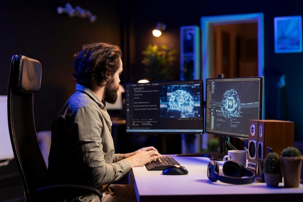 Photo developer using computer to update ai machine learning algorithm