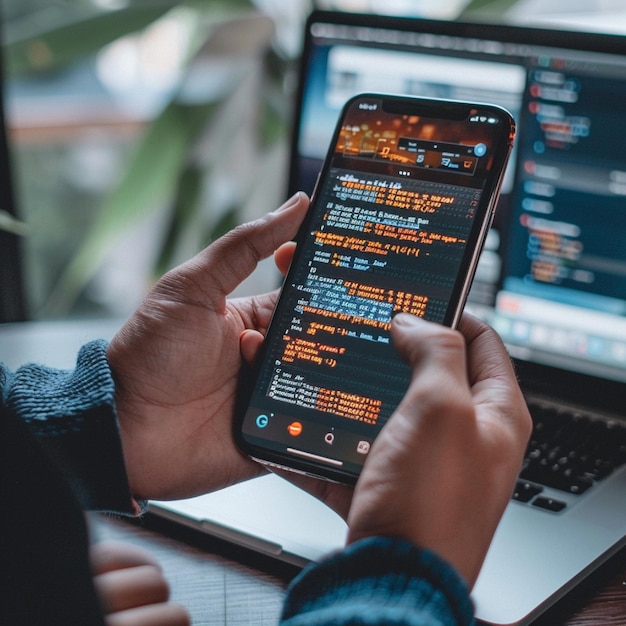 Photo a developer using react native to build a mobile app
