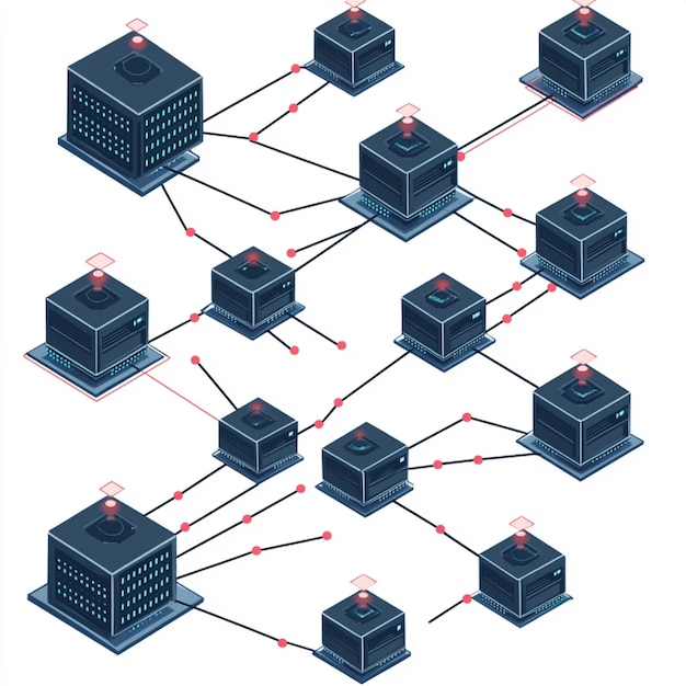 Photo a diagram of a distributed computing network with tasks being processed across multiple nodes