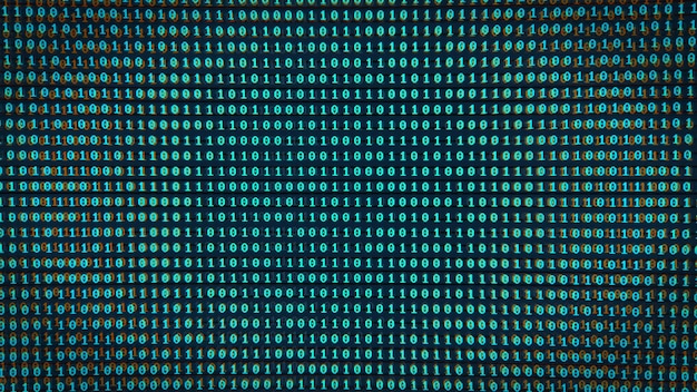 Photo digital background of binary code with a glitch effect on the screen the concept of coding security mining 3d rendering