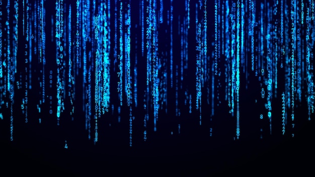Photo digital background blue matrix coding or hacking concept flow of random numbers 3d rendering