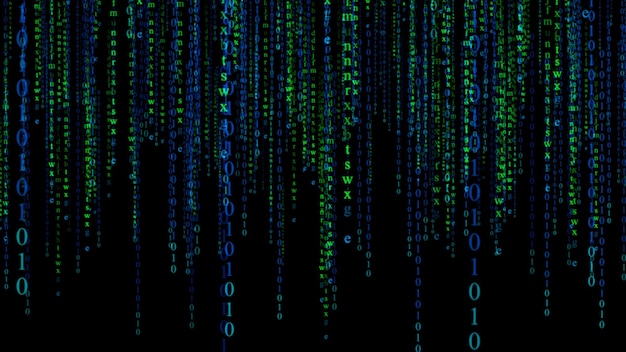 Photo digital background green matrix binary matrix style program stream of decimal digits computer code abstract data concept futuristic cyberspace 3d rendering