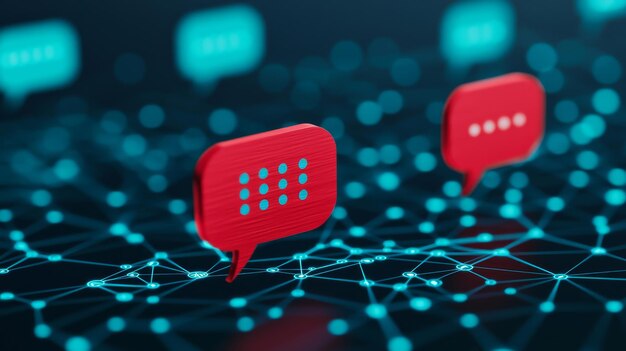 Photo digital chat bubbles on a network background representing communication