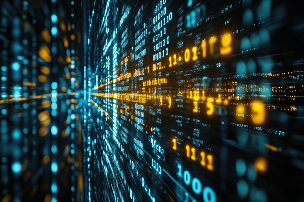 Photo digital code abstract background with binary numbers and data streams