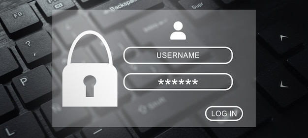 Photo digital interface user log in with computer keyboard security information and encryption