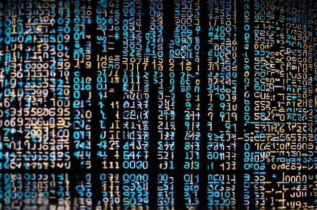 Photo digital matrix of floating programming code patterns