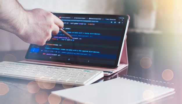 Photo digital technology industry concept development of programming and coding