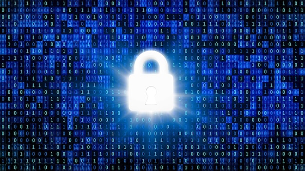 Photo doubles exposure image of lock icon and binary codes