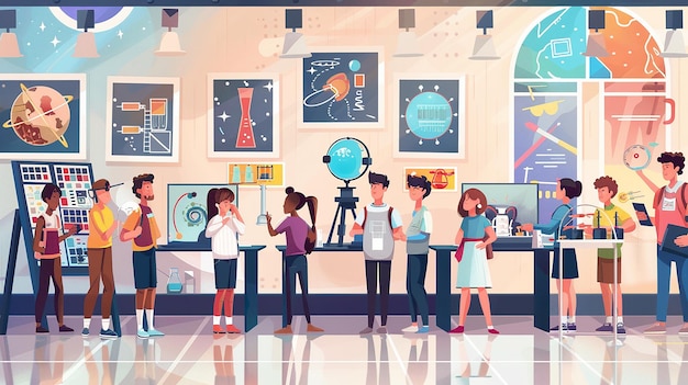 Photo dynamic science fair students showcasing innovative projects