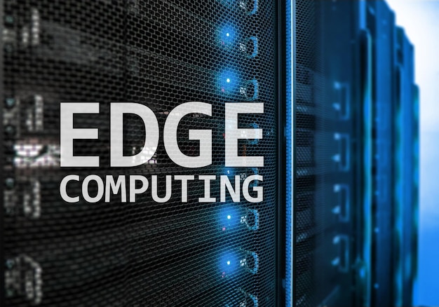 Photo edge computing internet and modern technology concept on modern server room background