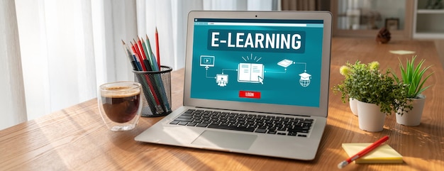 Photo elearning website with modish sofware for student to study on the internet