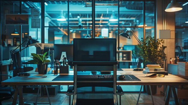 Photo empty desk in a modern office environment
