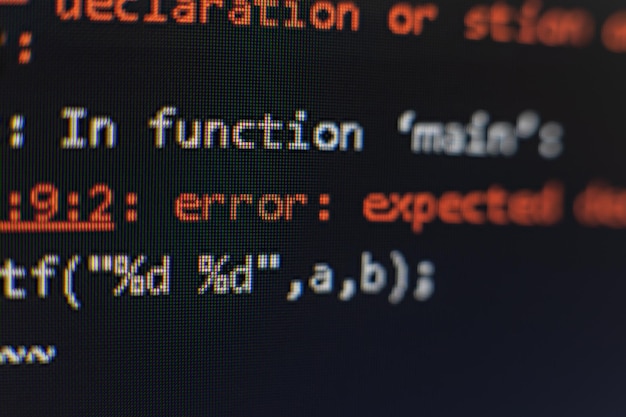 Photo error code on a screen programming language