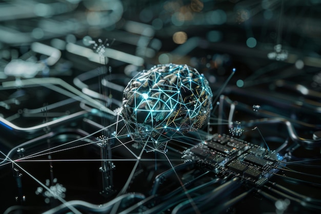 Photo exploring the interface of artificial intelligence and technology in a futuristic digital landscape