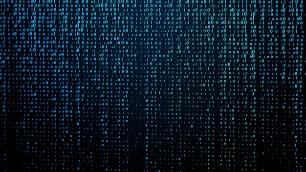 Photo falling digits of binary code illustration of the matrix digital dark background with noise effect corrupted code matrix failure visualization of big data
