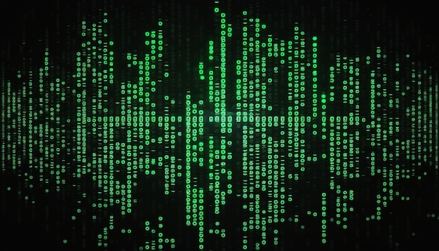 Photo falling numbers of binary code of the matrix digital background with noise effect corrupted code