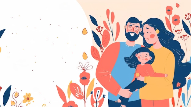 Photo family portrait illustration with floral elements