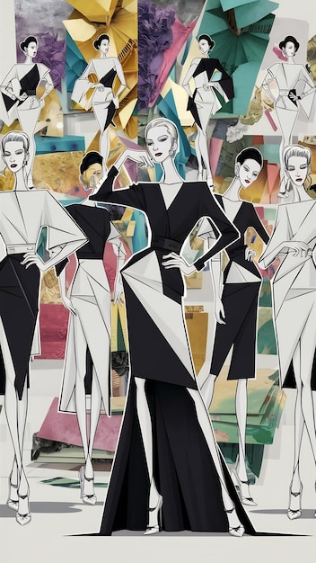 Photo fashion models in paper cut out style