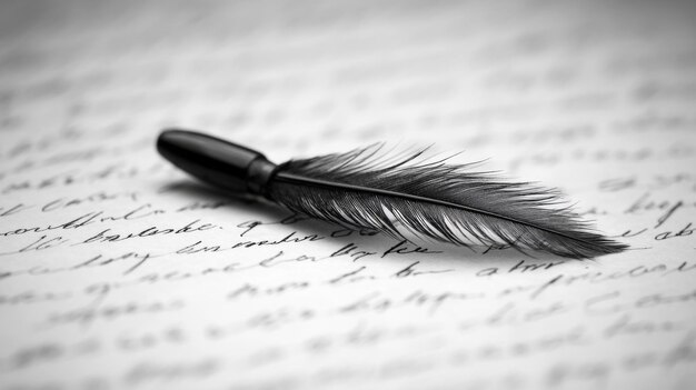 Photo feather pen on handwritten script