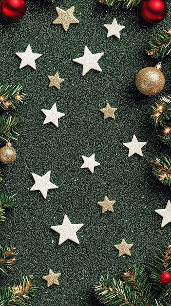 Photo festive christmas background with stars and ornaments
