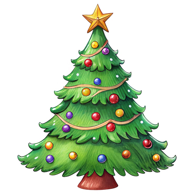 Photo festive christmas tree with ornaments and star topper