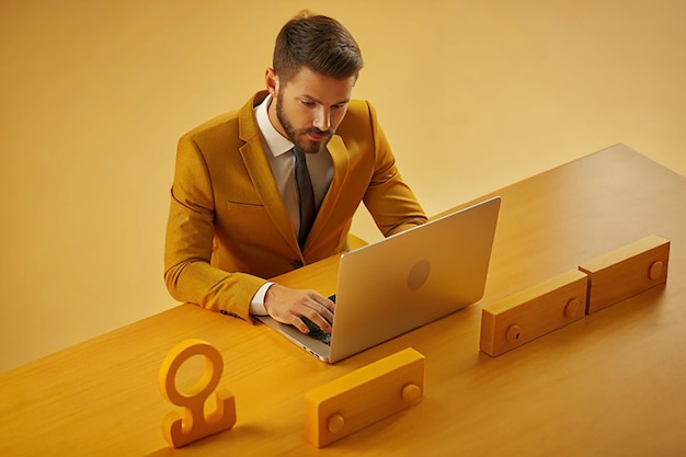flat 3d isometric businessman using search engine website for information data search and search engine optimization technology concept