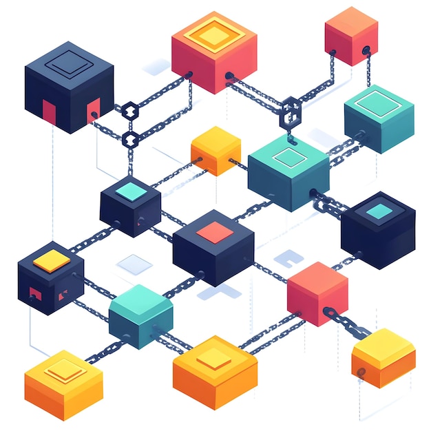 Photo flat ai driven blockchain elements concept as abstract vector elements representing blockchain techn