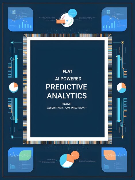 Photo flat ai powered predictive analytics frame a clean border frame with data graphs and algorithmic pat