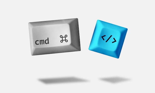 Photo floating imaginary keyboard keys shortcut for coding command button and bracket key icon