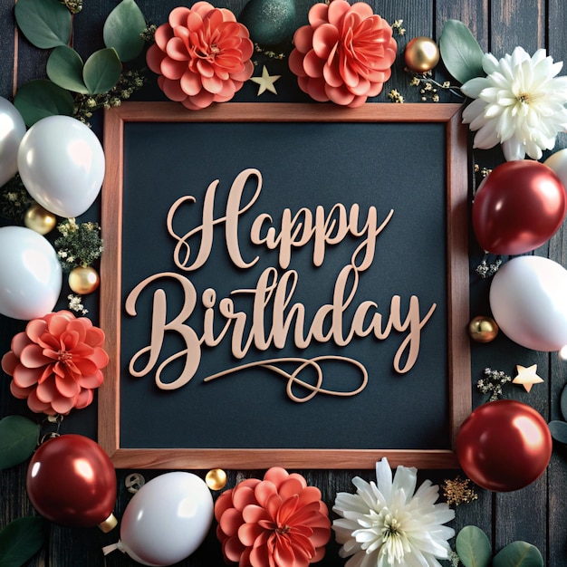 Photo a framed picture of a birthday card with a wooden frame with flowers and a wooden frame