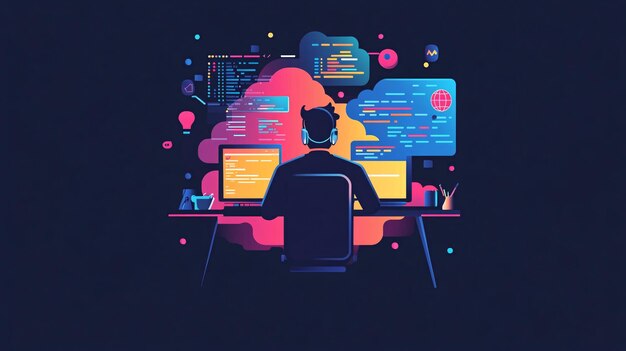 Photo fullstack developer working on cloud integration coding in the background modern software development process