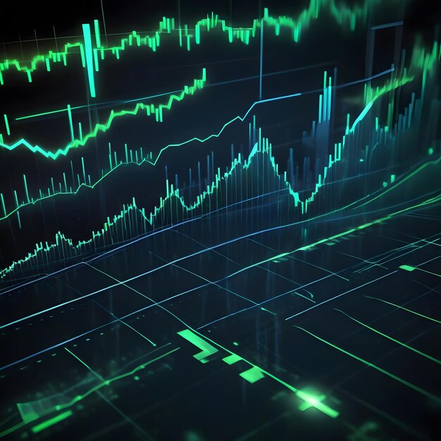 futuristic financial chart high tech trading visualization with glowing lines and data points