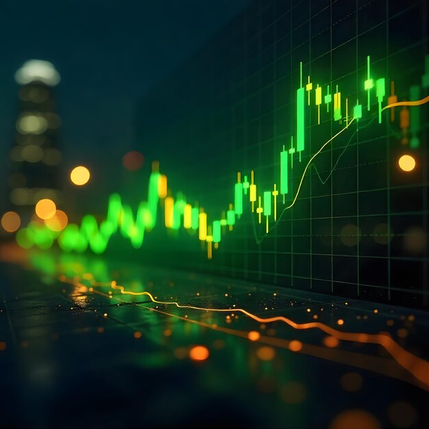 futuristic financial chart high tech trading visualization with glowing lines and data points