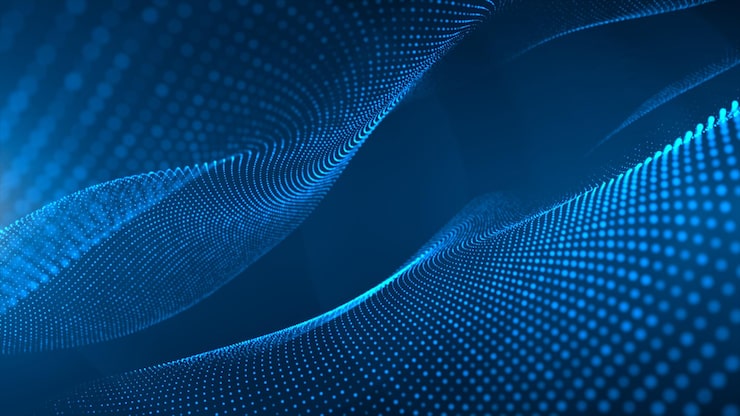 Futuristic point wave Cyber big data flow Blockchain data fields Network line connect stream Big data technology Concept of AI technology digital communication 3d rendering