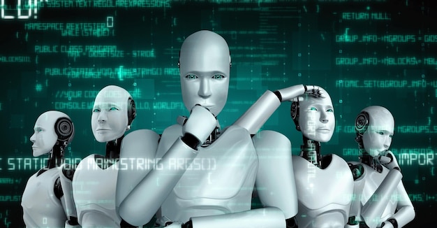 Photo futuristic robot artificial intelligence huminoid ai programming coding