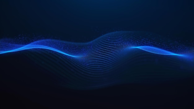 Photo futuristic wave of blue lines digital data flow the concept of big data network connection cybernetics and technology abstract dark background 3d rendering