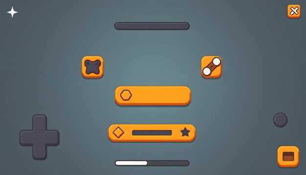 Photo game user interface in cartoon style with basic buttons and functions status bar for creating