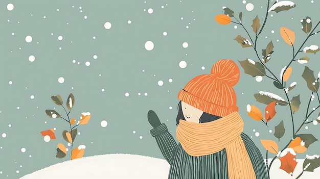 Photo girl in orange hat and scarf enjoying a snowy winter day