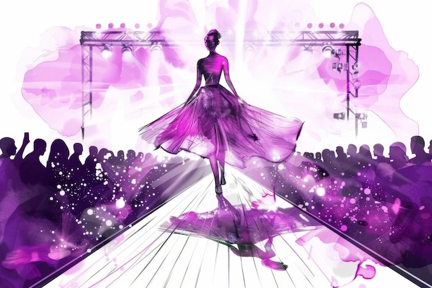 Photo glamorous fashion designer on catwalk stage