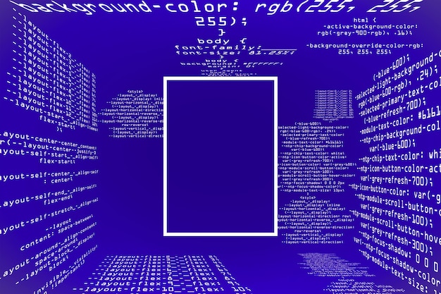 Photo glowing purple coding programming background with square mock up frame big data and code concept 3d rendering