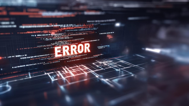 Photo a glowing text error displayed on virtual screen with flowing programming code online programming programming workshops web development concepts